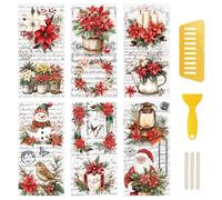 WANDIC 6 Sheets Christmas Flowers Letter Theme Rub On Transfer Sticker, Flower Decal for Home Party DIY Craft Scrapbooking Photo Furniture,15 * 30cm
