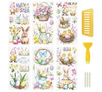 WANDIC 6 Sheets Easter Rub on Transfer Stickers Easter Bunny Decals Animal Stickers Waterproof Decals Furniture Stickers Home Decoration Decals for DIY,15 * 30cm