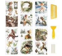 WANDIC 6 Sheets Fairy Rub On Transfers Oil Painting Style Scrapbook Stickers Elf Window Decals Sprite Waterproof Stickers Pixie Cup Wraps for DIY Furniture Photo Albums,15 * 30cm