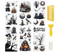 WANDIC 6 Sheets Halloween Rub on Transfer Stickers, Exquisite Crow Ghost Bat Skull Transfer Stickers Decals Waterproof for Home Party DIY Crafts, 15x30cm