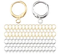 WANDIC 60 Pcs Hypoallergenic Earring Hooks,Gold and Silver Lever Back Earring Round French Hooks Ear Wire with Open Loop for Jewelry Making