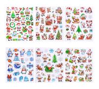 WANDIC 6Pcs Christmas Gel Window Clings, 3D Red&Blue Christmas Cartoon Scene Sticker Penguin Snowflakes and Santa Claus DIY Scrapbooks Journal Laptop