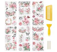 WANDIC 6Pcs Pink Rub on Transfer Flower Stickers, Furniture Decors for Window Refrigerator Wardrobe Cupboard DIY Journal Supplies Laptop Envelopes