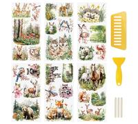 WANDIC 6PCS Spring Animals Rub On Transfer Stickers, Forest And Lake Scenery Decals Fox Rabbit Animals for Furniture Scrapbooking Window, 15 * 30cm