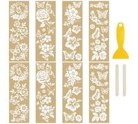 WANDIC 8 Sheets Gold Stamping Rub on Transfers Stickers, Butterfly Flowers Pattern Waterproof Decals Furniture Decorative for DIY Postcard Scrapbooking,10 * 30cm