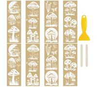 WANDIC 8PCS Gold Stamping Decals Rub on Transfer Stickers, Mushroom Theme Transfer Decals Waterproof stickers for Furniture Cabinets Window,10 * 30cm