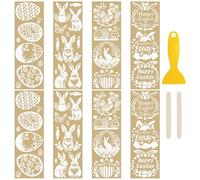 WANDIC 8Pcs Gold Stamping Easter Rub On Transfer Sticker,Cute Rabbit Sticker Easter Egg Decal for Present Packaging DIY Scrapbooking Albums Furniture,10 * 30cm