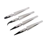 WANDIC Anti-Static Tweezers, Set of 4 Plastic Tipped, Stainless Steel Precision, Self-Locking, ESD Safe, For Electronics, Lab, Jewellery Crafts