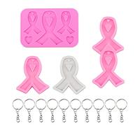 WANDIC Awareness Ribbon Mold, 4 pcs Ribbon Keychain Molds with 10 Pcs Key Rings Breast Cancer Awareness Pendant Mold for DIY Necklace Pendant, Earrings, Clay Crafts Activities