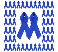 WANDIC Blue Ribbon Pin, 100pcs Ribbed Terylene Brooches Colon Colorectal Cancer Awareness Brooch Grosgrain Pins for Men and Women Charity Events
