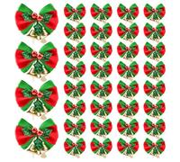 WANDIC Christmas Bow with Bells, 32 PCS Mini Bowknot Ornaments, Polyester, Christmas