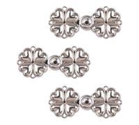 WANDIC Cloak Clasp Fasteners, 3 Pairs 2.4 * 1.8cm Sewing Buttons Clover Cardigan Sweater Clip for Clothing Sew on Hooks and Eyes Frog Closures，Sliver