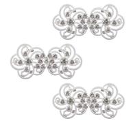 WANDIC Cloak Clasp Fasteners, 3 Pairs 2.7 * 5.5cm Sewing Buttons Silver Diamond Flower Sweater Shawl Clip for Clothing Sew on Hooks and Eyes Frog Closures(Requires Sewing)