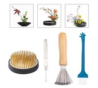 WANDIC Flower Frog Set, 4 Pcs Ikebana Tools Round Flower Holder & Needle Straightening Tool & Cleaning Brushes for Floral Arrangement Art