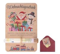WANDIC Geldgeschenk Verpackung für Weihnachten - Hölzerne Geschenktüte mit Weihnachtsmotiv, Quadratisches Geldgeschenk mit Geldhalter (Reagenzglas) & Elegantem Umschlag für Kleine Weihnachtsgeschenke