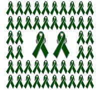WANDIC Green Ribbon Pin, 50 Pcs 1.18 * 0.7inch Silver Back Health Awareness Lapel Pin Mental Health Ribbon Brooches Hope Pins for Decoration