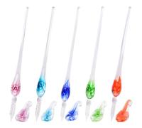 WANDIC Handmade Stained Glass Dip Pen, 5Pcs Colorful Crystal Flower Pen Kit with Holders Rainbow Crystal Pen for Art, Signature, Writing, Drawing, Lettering