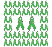 WANDIC Lime Green Ribbon Pin, 50 Pcs 1.18 * 0.7inch Silver Back Mental Health Awareness Pins Green Ribbon Brooches Enamel Jewelry Pins for Decoration