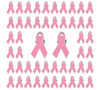 WANDIC Metal Pink Ribbon Pins, 50 Pcs 1.18 * 0.7inch Silver Back Pink Ribbon Brooches Breast Cancer Awareness Lapel Pins Hope Pins Enamel Jewelry Pins for Men Women Ladies