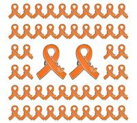 WANDIC Orange Ribbon Pin with Small Butterfly, 0.98 * 0.47’’ Silver Back Ribbon Brooch for Leukemia Lymphoma Kidney Cancer Awareness Metal Button Pin