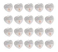 WANDIC Orange Ribbon Silvery Heart Shaped Pendants, 20Pcs Leukemia Cancer Awareness Alloy Charms for Jewelry Making Public Benefit Activities