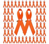 WANDIC Orange Ribbon with Pearl, 100 Pieces Satin Pins Leukemia Kidney Cancer Multiple Sclerosis Awareness Orange Brooch for Party Event Supplies