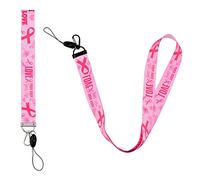 WANDIC Pink Breast Cancer Awareness Lanyards, 2 Pcs 2 Sizes Soft & Silky Pink Ribbon Neck Strap Lanyard Detachable Breakaway Buckle For Key Chain ID Badge Holder