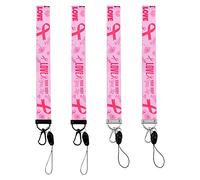 WANDIC Pink Breast Cancer Awareness Lanyards, 4 Pcs Soft & Silky Pink Ribbon Hand Strap Lanyard Detachable Breakaway Buckle For Key Chain ID Badge Holder