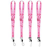 WANDIC Pink Breast Cancer Awareness Lanyards, 4 Pcs Soft & Silky Pink Ribbon Neck Strap Lanyard Detachable Breakaway Buckle For Key Chain ID Badge Holder