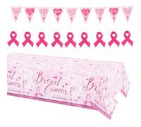 WANDIC Pink Ribbon Kit, 1 Piece Tablecloth and 2Pcs Banners for October Cancer Breast Cancer Awareness Survivor Warrior Fighter Gifts for Ladies Women
