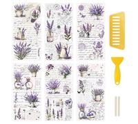 WANDIC Retro Rub On Transfer Stickers, 6 Sheets Lavender Decals Purple Flower Waterproof Decals With Copywriting for Greeting Cards