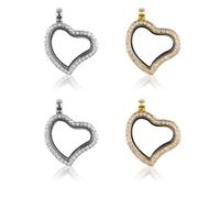 WANDIC Rhinestone Photo Charm, 4 Pcs Heart Shaped Crystal Picture Frame Bouquet Charm, Memory Locket for 2 Photos