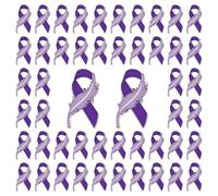 WANDIC Ribbon Feather Brooches, Suicide Prevention Epilepsy Awareness Lapel Pins Enamel Hope Badges for Social Charity Activities (Purple, 50pcs)