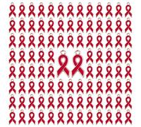 WANDIC Ribbon Pendants, Domestic Violence, Lupus, Alzheimers, Pancreatic Cancer Awareness Alloy Awareness Ribbon Charms for Jewelry Making (Red, 100Pcs)