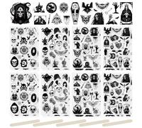 WANDIC Rub On Transfer Stickers, 16 Sheets Terror Theme Decals Skeleton Stickers Dark Black Decals Waterproof Stickers for Greeting Cards