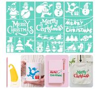 WANDIC Silk Screen Printing Stencils Kit, 3 Pcs Christmas Chalk Paste Paint Templates & 2 Pcs Squeegees for Reusable Painting Stencils for DIY