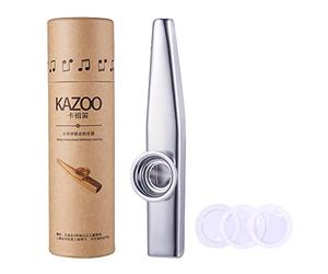 WANDIC Silver Kazoo Musical Instruments Sets Aluminum Alloy Instrumental Accompaniment with 3 Pack Kazoo Membrane Reed