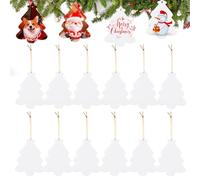 WANDIC Sublimation Ceramic Ornaments Blank, 12Pcs Christmas Tree Shaped Personalized Decoration Bulk White Ceramic Tile with Gold String for Crafting