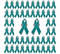 WANDIC Teal and Green Pin Badge, 50 Pcs 1.18 * 0.7inch Silver Back Cervical Cancer Awareness Military Trauma Ovarian Cancer/Genetic Disorders/Albinism Brooch for Decorations Public Benefit Activities