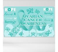 WANDIC Teal Ribbon Backdrop Banner, 1.5m*0.9m Ovarian Cancer Awareness Party Photography Background Prom Banner for Public Event Decoration