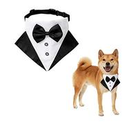 WANDIC Tuxedo Dog Bandana Collar, Adjustable Formal Wedding Bowtie Bandana with D Ring for Medium Large Dogs