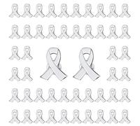 WANDIC White Ribbon Pins, 50 Piececs White Ribbon Brooches Enamel Jewelry Pins Lung Bone Cancer Awareness Pins for Activity Clothing Decoration