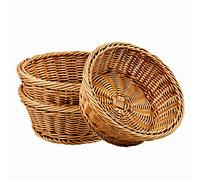 WANDIC Woven Basket, 3 Pcs Poly-Wicker Bread Storage Baskets For Food Fruit Vegetables, Shallow Shop Supermarket Display Serving Restaurant Home Kitchen, Round/Brown (20 * 20 * 7.5CM)