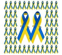 WANDIC Yellow & Blue Ribbon with Safety Pins, 100 Pieces World Down Syndrome Awareness Satin Ribbon Brooch for Party Event Supplies Clothing Decoration