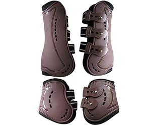 Wandrola Horse Boots Open Front Jumping Tendon Sport Boots, Hind Fetlock Boots, Secure Leg Protection, Classic Breathable Equine Supplies, Set of 4 (Brown, M)