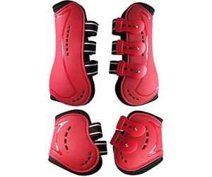 Wandrola Horse Boots Open Front Jumping Tendon Sport Boots, Hind Fetlock Boots, Secure Leg Protection, Classic Breathable Equine Supplies, Set of 4 (Red, M)
