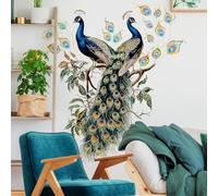 WandSticker4U - Elegant wall stickers adult peacock blue/gold large (102 x 96 cm) I Exotic Zen bird wall sticker I Wall decoration adult bedroom living room kitchen hallway furniture XXL