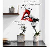 WandSticker4U® - Retro Wall Sticker Hot Kiss I Wall Picture: 38 x 46 cm I Bedroom Wall Sticker Quotes Sayings Self-Adhesive Sexy Kiss Lips Red I Wall Decoration for Living Room Furniture Sticker
