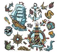 WandSticker4U®,Wall Tattoo Pirates I Wall Pictures: 60x48 cm I Baby Wall Sticker for Children's Room Ship Anchor Treasure Map Gold Diving Shark I Wall Sticker for Girls and Boys Decoration Bathroom