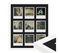 WANDStyle Frame for Polaroid Pictures Series H950 White Grained Normal Glass with Black Mount for 9 Polaroids